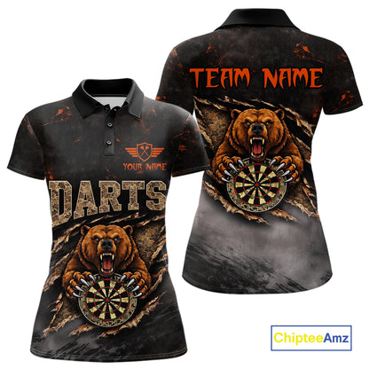 Personalized Funny Bear Grunge Camouflage Darts Polo & 1/4-Zip Shirts For Women Dart Team Jerseys NYN2814