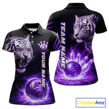 Load image into Gallery viewer, Purple Flames Tiger Custom Women Bowling Polo &amp; Quarter-Zip Shirts Flame Bowling Team Jerseys NYN3012