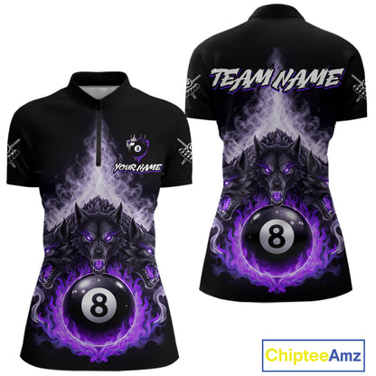 Custom Horror Wolfs Black Purple Smokes Pool 8 Ball Women's Billiard Team Shirt Billiard Attire NYN2667