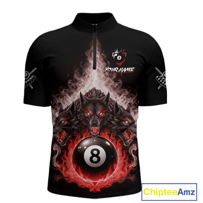 Custom Horror Wolfs Black Red Smokes Pool 8 Ball Men's Billiard Team Shirt Billiard Attire NYN2668