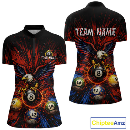 Custom Grunge Paint Blue & Red Eagle Pool 8 Ball Women's Billiard Team Shirt Billiard Attire NYN2670