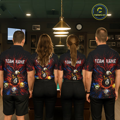 Custom Grunge Paint Blue & Red Eagle Pool 8 Ball Women's Billiard Team Shirt Billiard Attire NYN2670