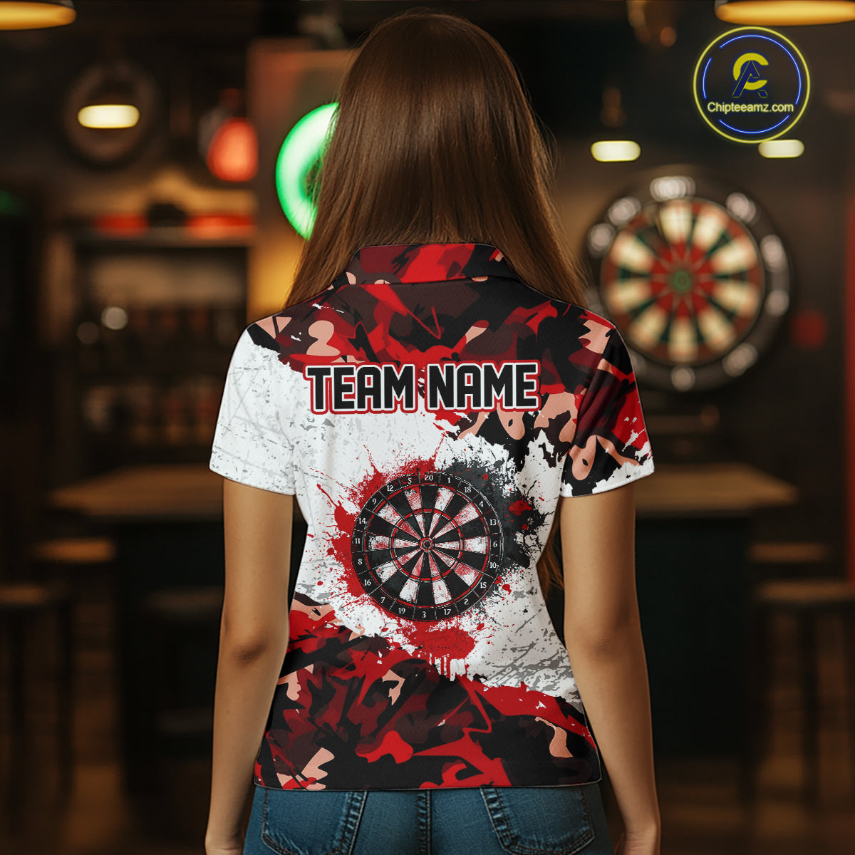 Personalized Red And White Splatter Dartboard Camouflage Darts Shirts For Women Dart Team Jerseys NYN2823