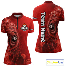 Load image into Gallery viewer, Personalized Red Grunge Smoke Crown Lion 8 Ball Pool Billiard Shirts For Women Billiard Attire Gifts NYN2826