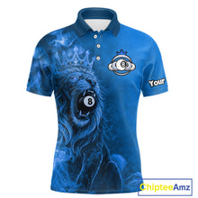 Load image into Gallery viewer, Personalized Blue Grunge Smoke Crown Lion 8 Ball Pool Billiard Shirts For Men Billiard Attire Gifts NYN2827