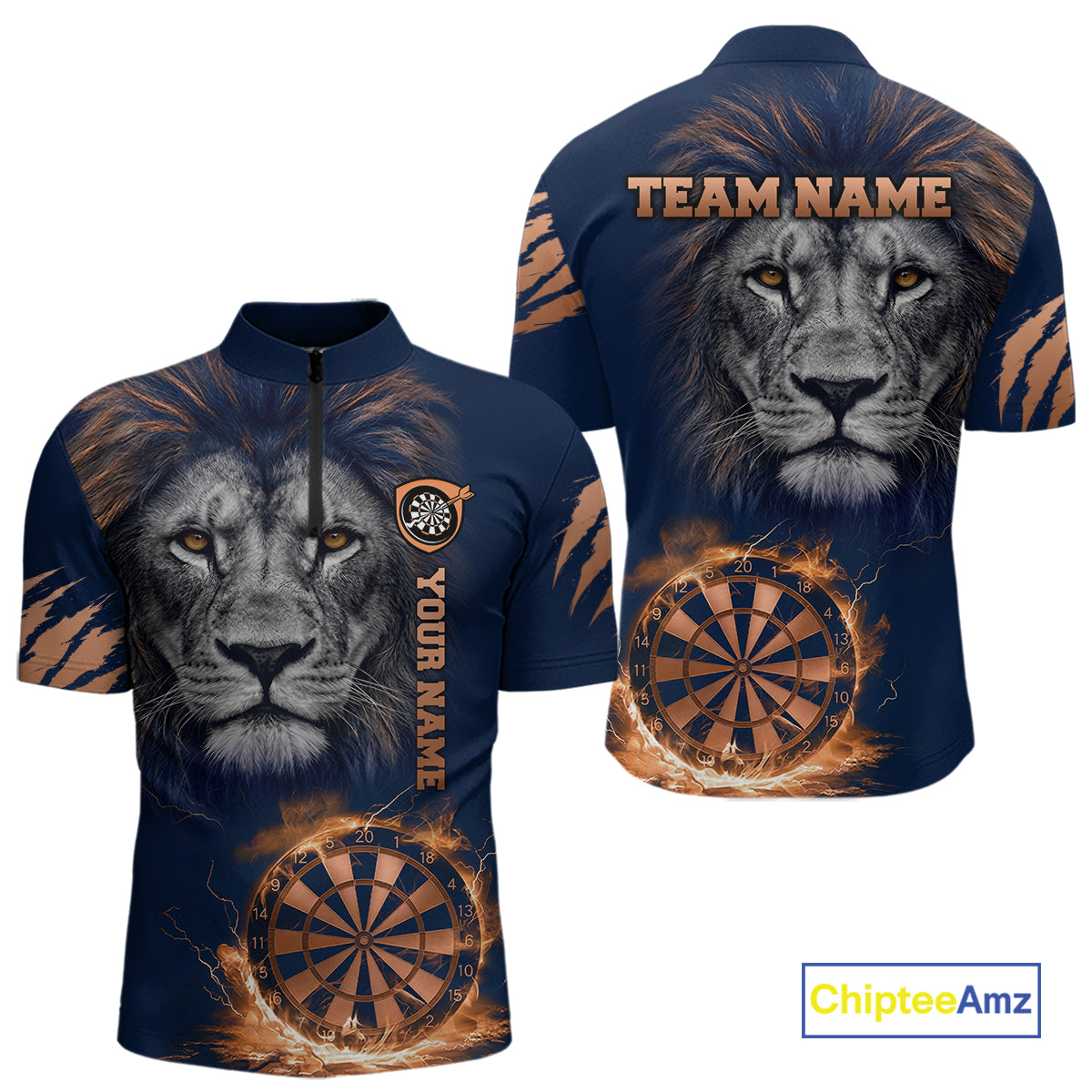 Custom Fire Flame Orange Dartboard  Funny Lion Men Dart Jerseys Outfits Dart Polo & 1/4-Zip Shirt NYN3033