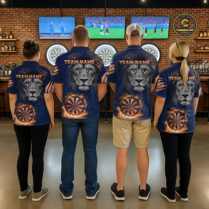 Custom Fire Flame Orange Dartboard  Funny Lion Men Dart Jerseys Outfits Dart Polo & 1/4-Zip Shirt NYN3033