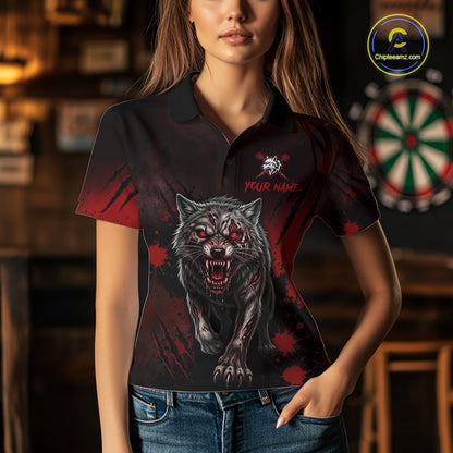 Black And Red Claws Wolfs Darts Shirt For Women Custom Thunder Lightning Team Darts Jersey NYN3039