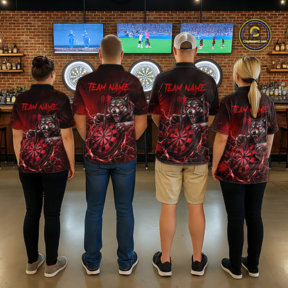 Black And Red Claws Wolfs Darts Shirt For Men Custom Thunder Lightning Team Darts Jersey NYN3039