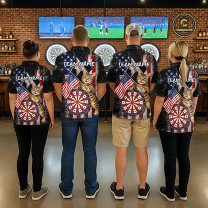 Funny Cat Patriotic Dartboard Darts Jersey For Men Custom Grunge Texas - US Flag Darts Team Shirts NYN3205