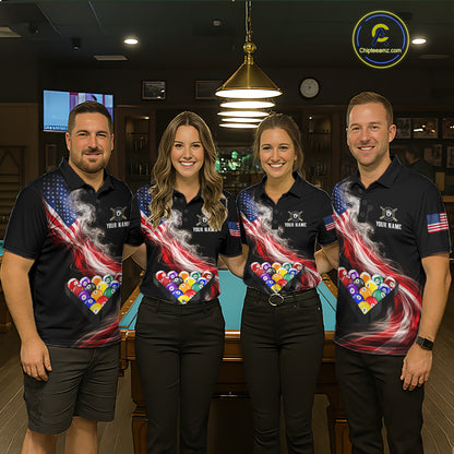 Smoke US Flag Smoke Billiard Polo & 1/4-Zip For Women Custom Patriotic 8 Ball Pool Team Jersey NYN3045