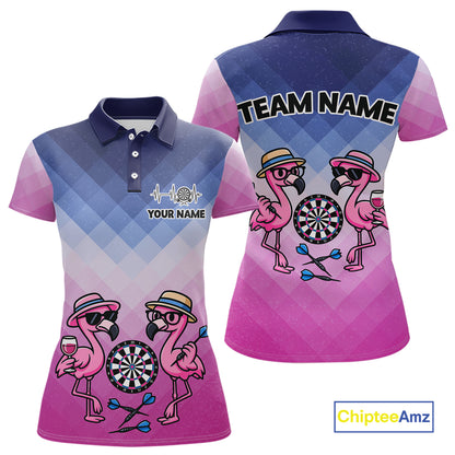 Custom Funny Pink Couple Flamingo Custom Dart Polo Shirts For Women Dart Team Jerseys NYN2187