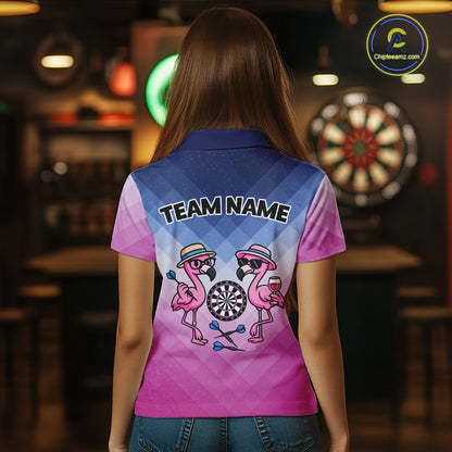Custom Funny Pink Couple Flamingo Custom Dart Polo Shirts For Women Dart Team Jerseys NYN2187