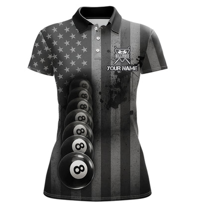 Grunge US Flag Blur 8 Ball Pool Billiard Team Shirt For Women Custom Patriotic Billiards Ball Attire NYN2470