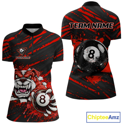 Red Splatter Ball 8 Billiard Jerseys For Women Custom Funny Bulldog Billiard Team Jersey NYN2828