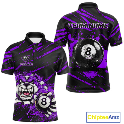 Purple Splatter Ball 8 Billiard Jerseys For Men Custom Funny Bulldog Billiard Team Jersey NYN2829