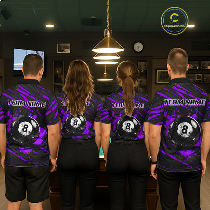 Purple Splatter Ball 8 Billiard Jerseys For Men Custom Funny Bulldog Billiard Team Jersey NYN2829