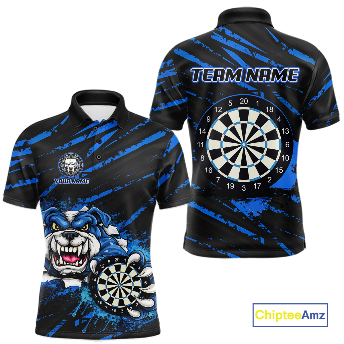 Blue Splatter Dart Polo & Quarter-Zip Shirt For Men Custom Funny Bulldog Darts Team Jersey NYN2830