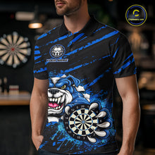 Load image into Gallery viewer, Blue Splatter Dart Polo &amp; Quarter-Zip Shirt For Men Custom Funny Bulldog Darts Team Jersey NYN2830