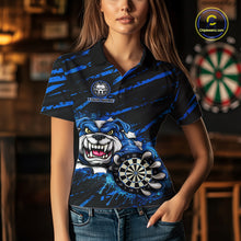Load image into Gallery viewer, Blue Splatter Dart Polo &amp; Quarter-Zip Shirt For Women Custom Funny Bulldog Darts Team Jersey NYN2830