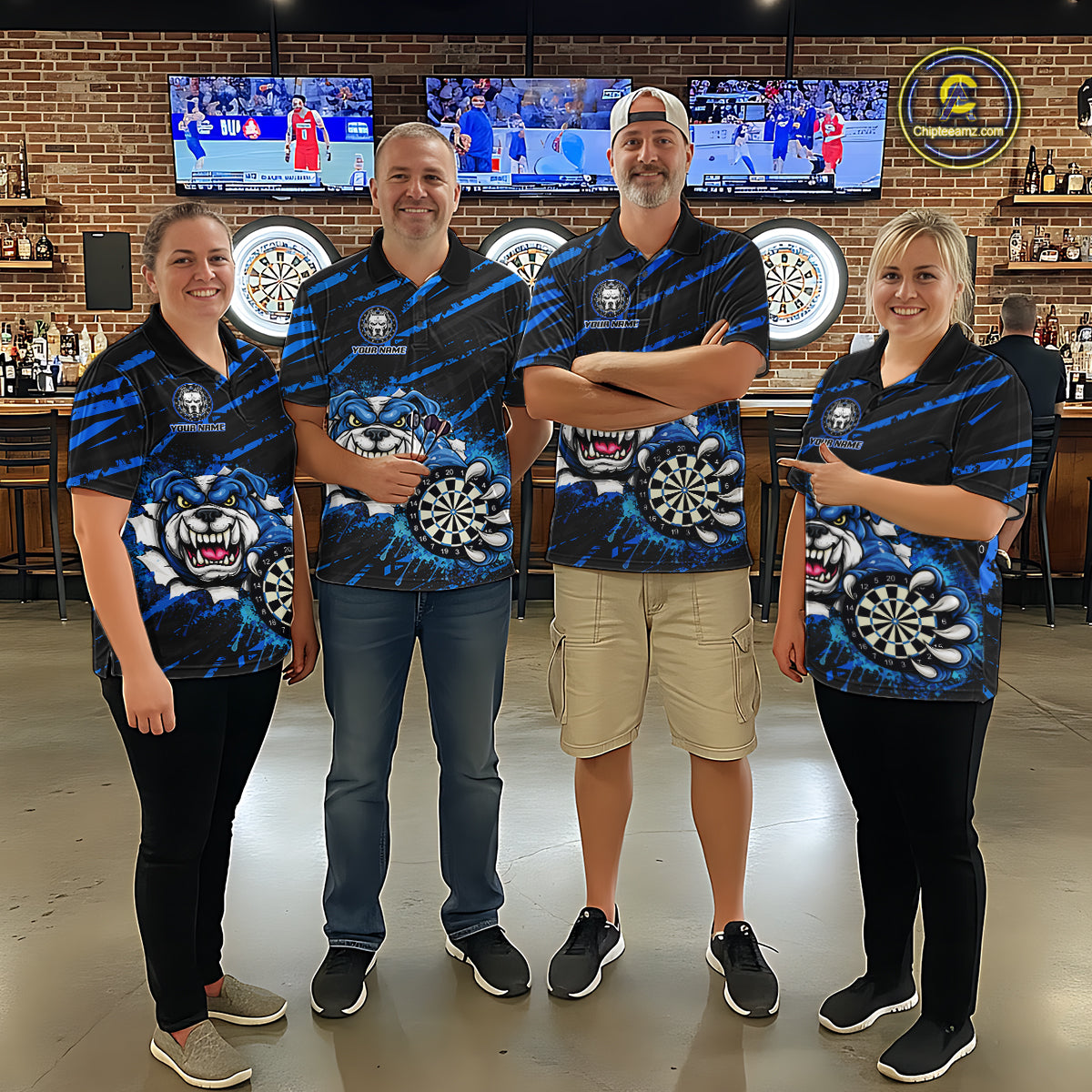 Blue Splatter Dart Polo & Quarter-Zip Shirt For Women Custom Funny Bulldog Darts Team Jersey NYN2830