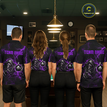 Custom Purple Grim Reaper Thunder 8 Ball Pool Billiard Shirt For Women, Billiard Team Jersey NYN3780