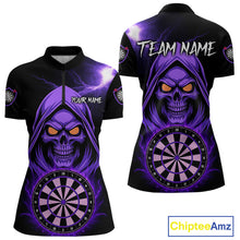 Load image into Gallery viewer, Custom Skeleton Purple Flames Dartboard Dart Women Quarter-Zip Jerseys Outfits Dart Team Shirt NYN1664