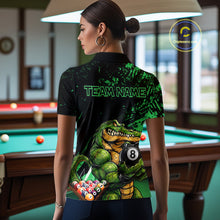 Load image into Gallery viewer, Custom Green Grunge Crocodile 8 Ball Billiard Pool Shirt For Women Funny Billiard Team Jersey NYN3066