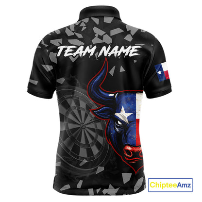 Texas Flag Bull & Dartboard Custom Grunge Men Darts Polo Shirt Patriotic Darts Team Jersey NYN2716