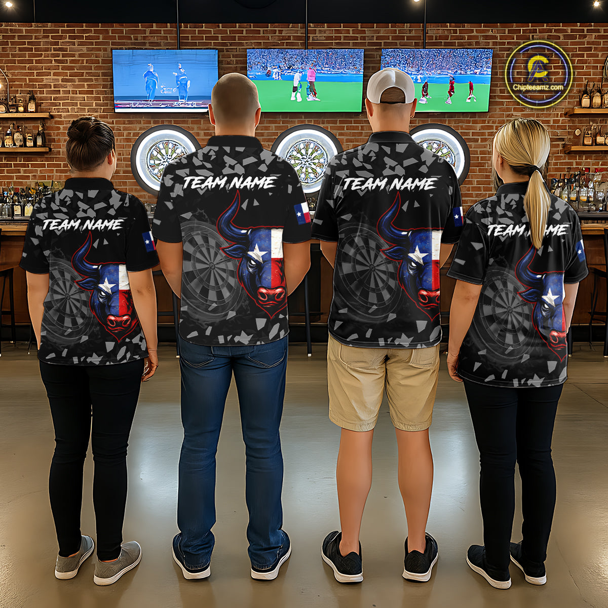Texas Flag Bull & Dartboard Custom Grunge Men Darts Polo Shirt Patriotic Darts Team Jersey NYN2716