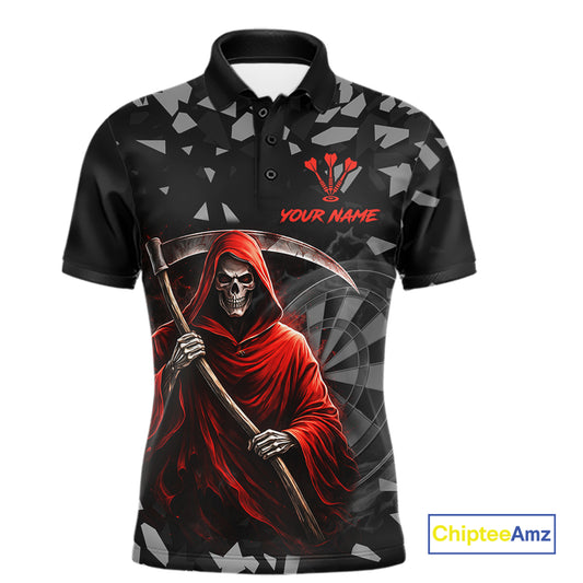 Red Grim Reaper Smoke Dartboard Custom Grunge Men Darts Polo Shirt Darts Team Jersey NYN2719