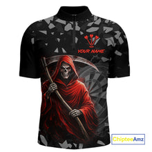 Load image into Gallery viewer, Red Grim Reaper Smoke Dartboard Custom Grunge Men Darts 1/4-Zip Shirt Darts Team Jersey NYN2719