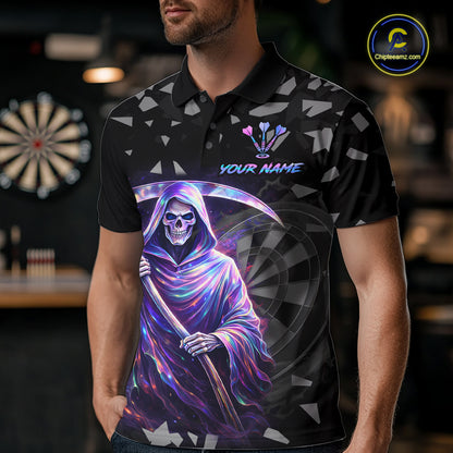 Holographic Grim Reaper Smoke Dartboard Custom Men Darts Polo Shirt Dart Team Jersey NYN2720
