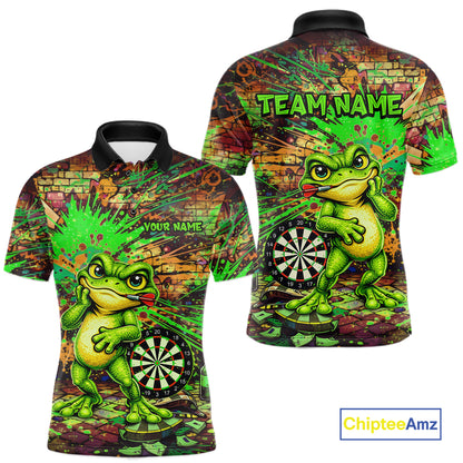 Personalized Funny Dart Shirt Cartoon Frog Dartboard Polo Quarter Zip Shirt Custom Team Shirt For Men NYN2858