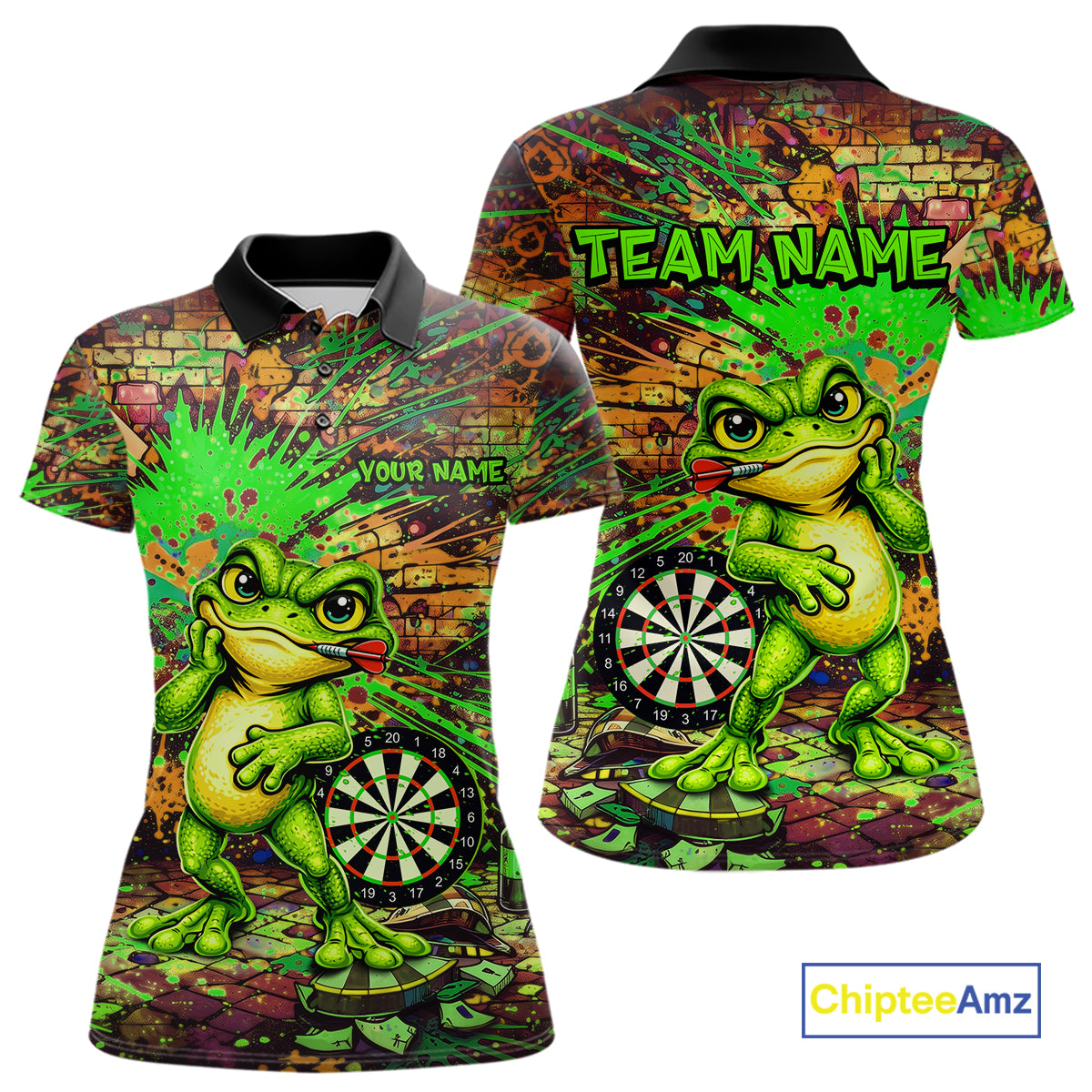 Personalized Funny Dart Shirt Cartoon Frog Dartboard Polo Quarter Zip Shirt Custom Team Shirt For Women NYN2858