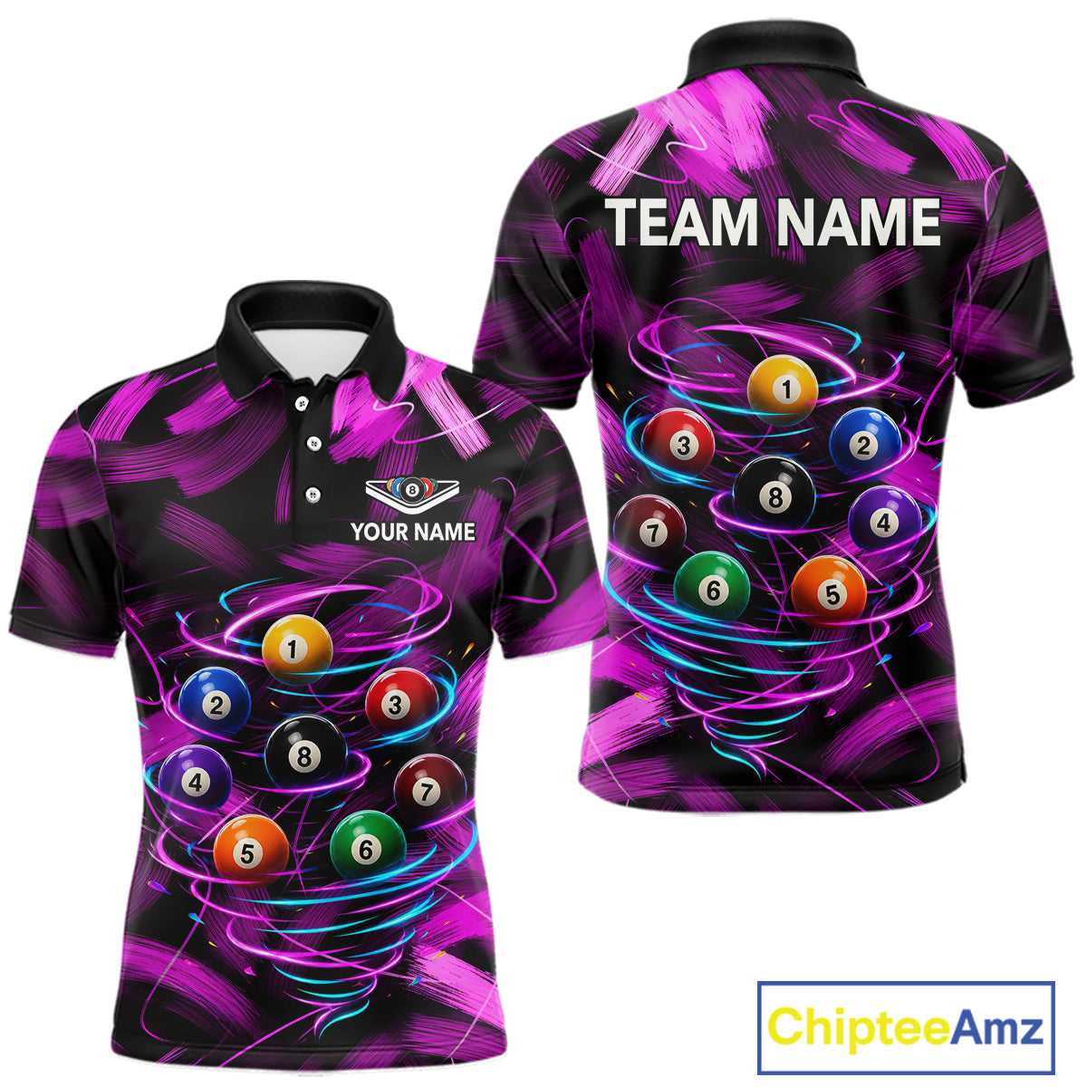 Neon Pink Light billiard ball men's billiard polo shirt custom brush paint pool jersey, personalized billiards team apparel