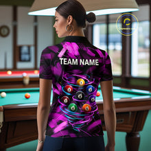 Load image into Gallery viewer, Female pool player wearing Neon Pink Light billiard ball jersey during billiards tournament and league competition