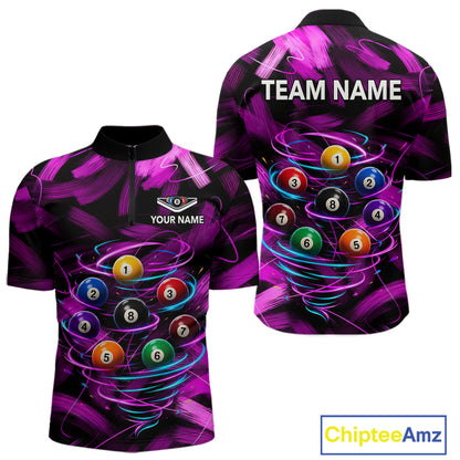 Neon Pink Light billiard ball men's quarter zip billiard shirt custom pool league jersey, cue sports uniform