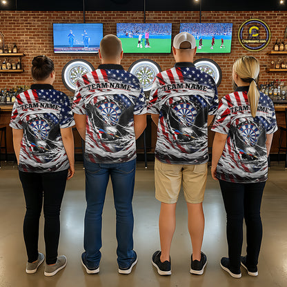 Eagle Plays Dart Arrow Freedom Patriotic Darts Polo Shirt Personalized US Flag Men Dart Jerseys NYN2519