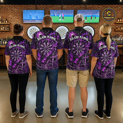 Custom Purple Skull Butterfly Women Dart Shirts Spider Smoke Dartboard Darts Polo & 1/4-Zip Jerseys NYN3076