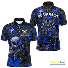 Load image into Gallery viewer, Custom Blue Skull Butterfly Mens Dart Shirts Spider Smoke Dartboard Darts Polo &amp; 1/4-Zip Jerseys NYN3077