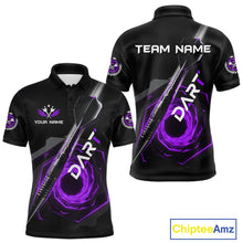 Load image into Gallery viewer, Black And Purple Geometry Swirl Dart Arrow Custom Men Darts Polo Shirt Dart Gifts NYN1983