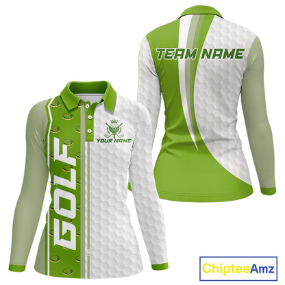 Green Golf Course Pattern Golf Polo Shirts For Women Custom Team Name White Golf Ball Jersey NYN3258