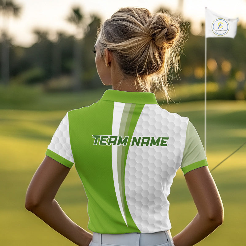 Green Golf Course Pattern Golf Polo Shirts For Women Custom Team Name White Golf Ball Jersey NYN3258