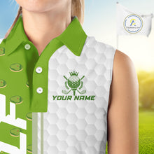 Load image into Gallery viewer, Green Golf Course Golf Sleeveless Polo Shirts For Women Custom Team Name White Golf Ball Jersey NYN3258