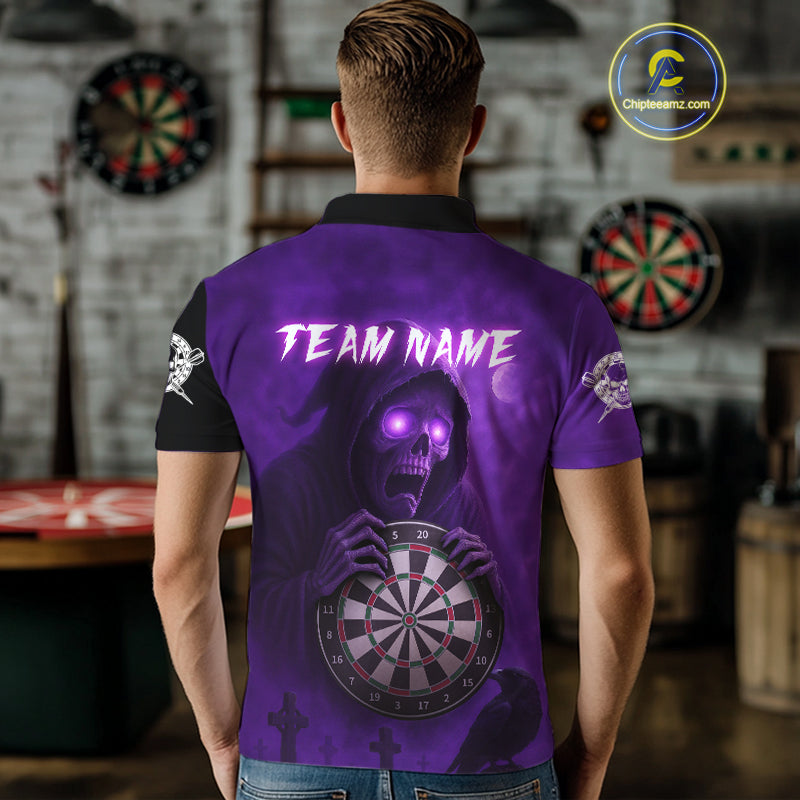 Custom Purple Ravens Grim Reaper Halloween Men Dart Polo Shirt Dart Team Jersey NYN1450