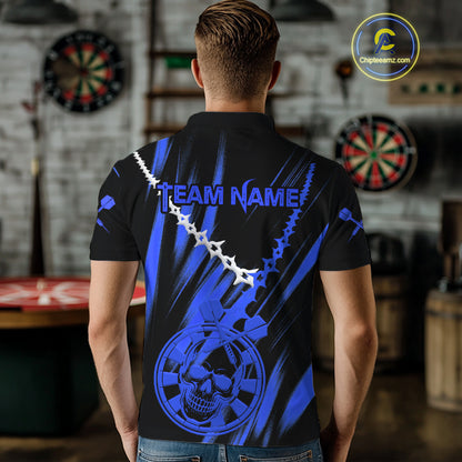 Custom White Chain Blue Skull Dartboard Dart Men Polo Jerseys Grunge Dart Shirt NYN1718