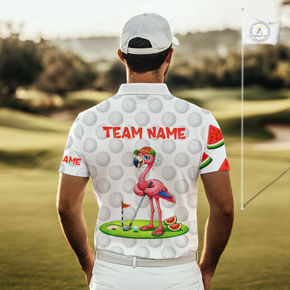 Tired Flamingo Watermelon Pattern Mens Golf Polo Shirts Custom Funny Golfing Flamingo Golf Shirts NYN2882