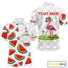 Load image into Gallery viewer, Tired Flamingo Watermelon Pattern Mens Golf Polo Shirts Custom Funny Golfing Flamingo Golf Shirts NYN2882