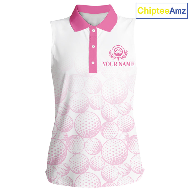 Pink Ribbon Breast Cancer Awareness Womens Sleeveless Polo Shirt Custom US Flag Patriotic Golf Shirt For Women NYN3099